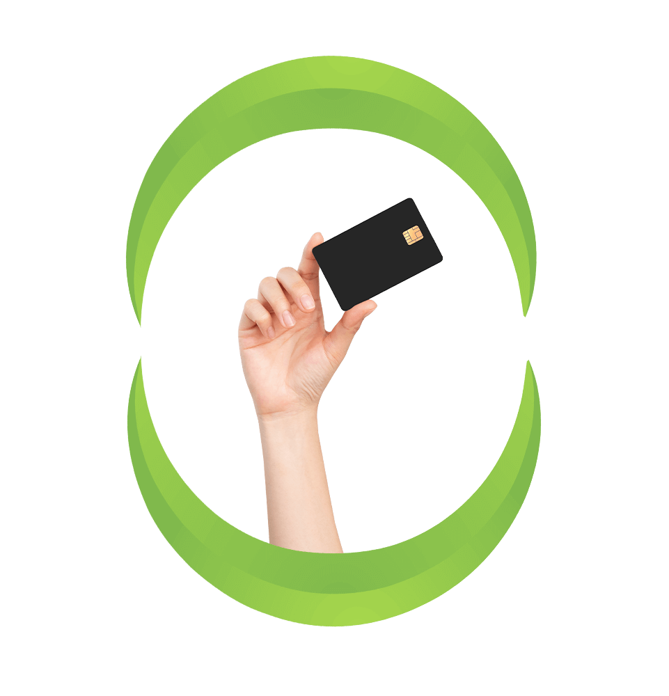 isolated hand holding up a credit card